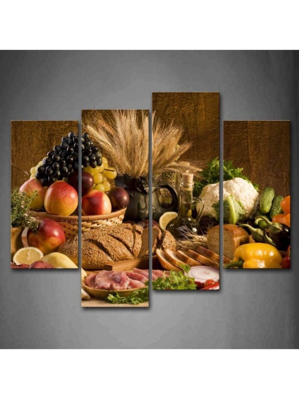 Modern Fruit Canvas Wall Art Set - 4 Panels for Kitchen & Dining Room Decor